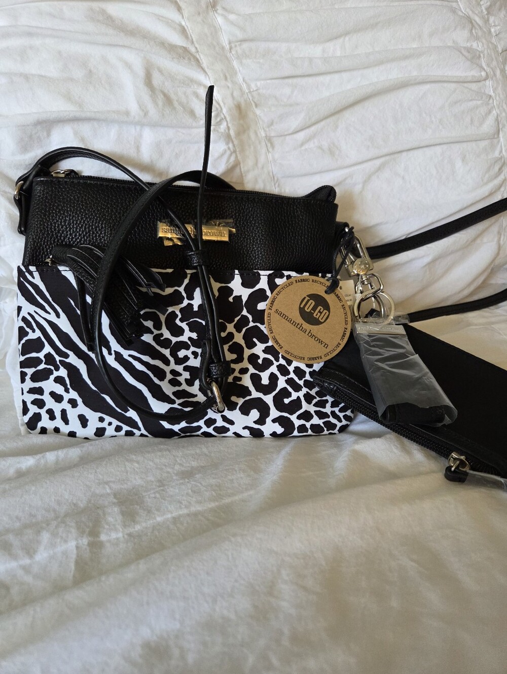 SAMANTHA BROWN Leopard Black White Animal Print Crossbody- Stunning Nwt